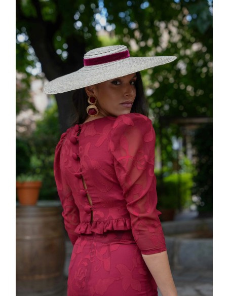 Brocaded chiffon tube top and skirt set