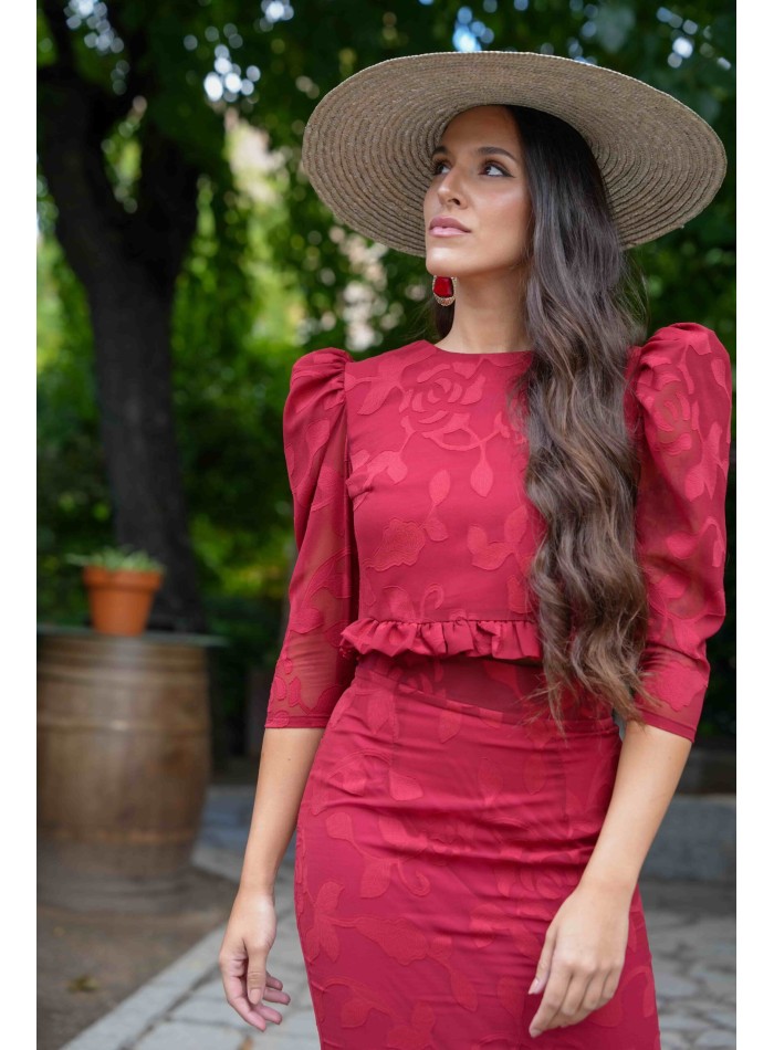 Conjunto de top y falda de tubo de gasa brocada