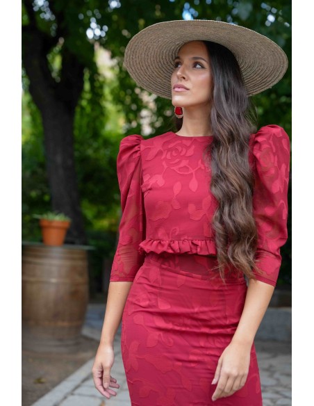 Conjunto de top y falda de tubo de gasa brocada