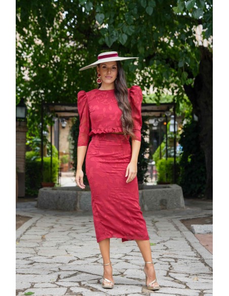 Brocaded chiffon tube top and skirt set