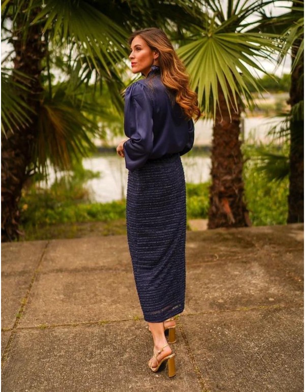 Navy knitted midi skirt
