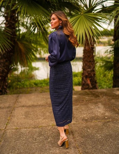 Navy knitted midi skirt