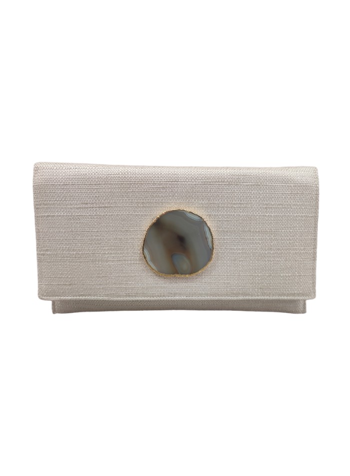 Ecru jute handbag with stone closure