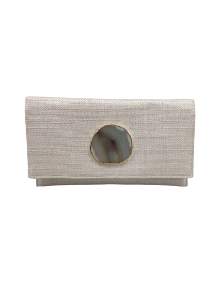 Ecru jute handbag with stone closure