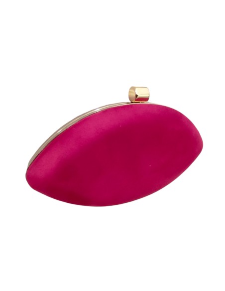Bolso de fiesta de antelina fucsia con broche dorado