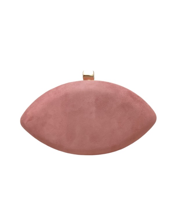 Pink suede party handbag with golden clasp