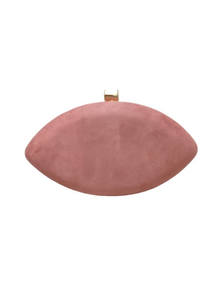 Pink suede party handbag with golden clasp