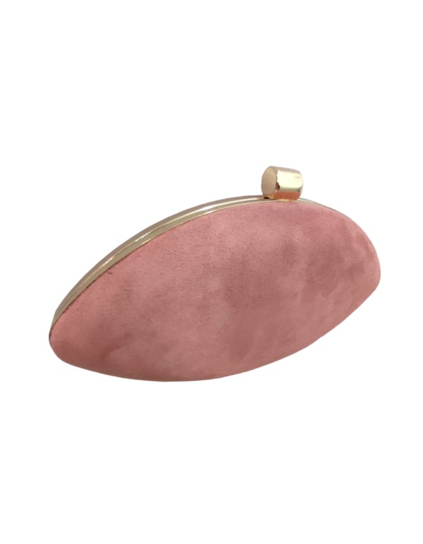 Pink suede party handbag with golden clasp 2