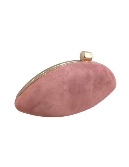 Pink suede party handbag with golden clasp