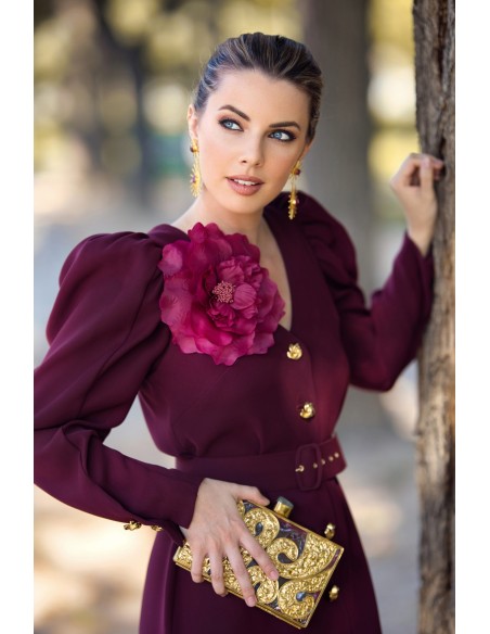 Detachable midi dress with belt and flower detail