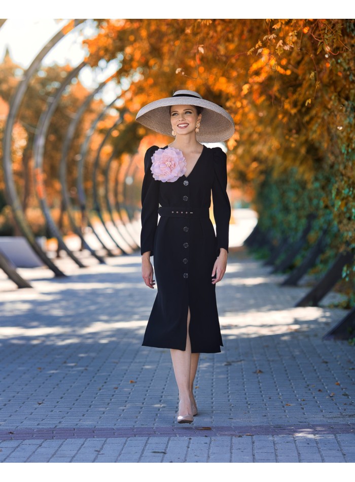 Robe de soirée midi avec détails floraux pour...