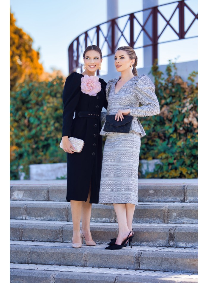 Vestido de fiesta midi con detalle flor para...