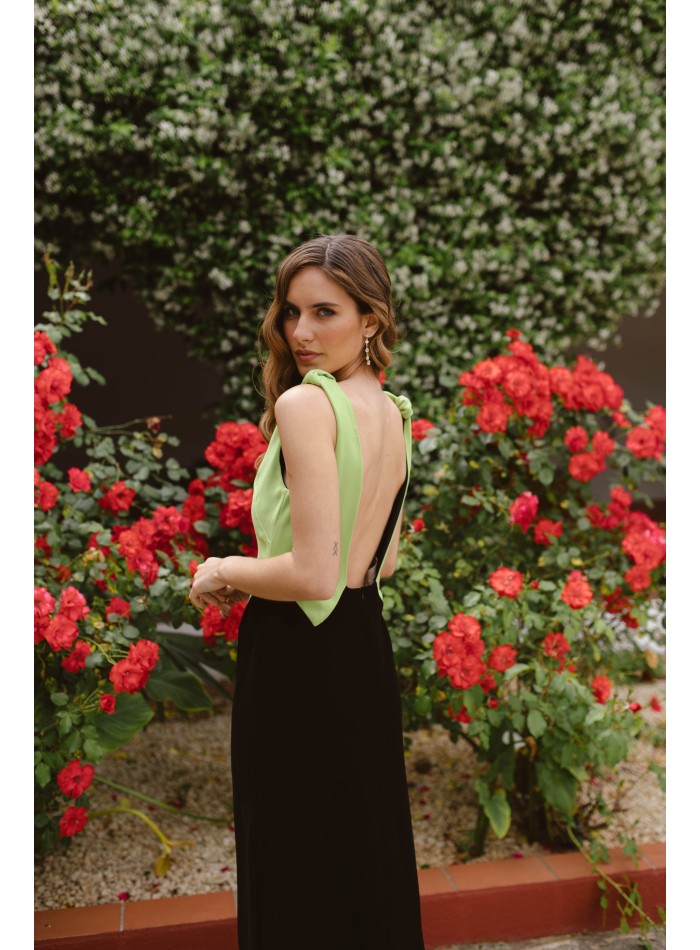 Robe de soirée midi bicolore avec écharpe et...