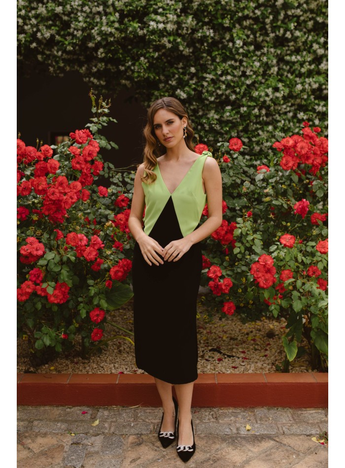 Robe de soirée midi bicolore avec écharpe et...