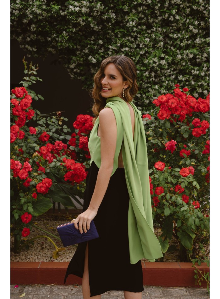 Bicolor midi party dress for guest with sling...