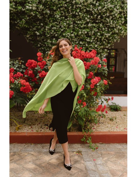 Bicolor midi party dress for guest with sling and V-neckline