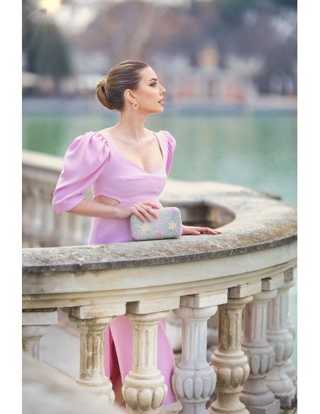 Midi dress for guest with cut-out and maxi bow