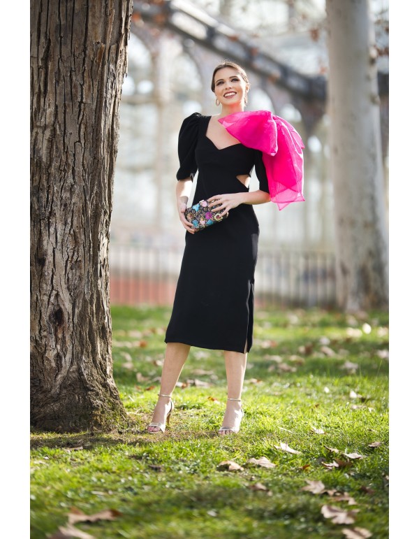 Robe de soirée midi avec nœud maxi et découpe