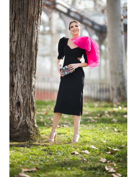 Robe de soirée midi avec nœud maxi et découpe
