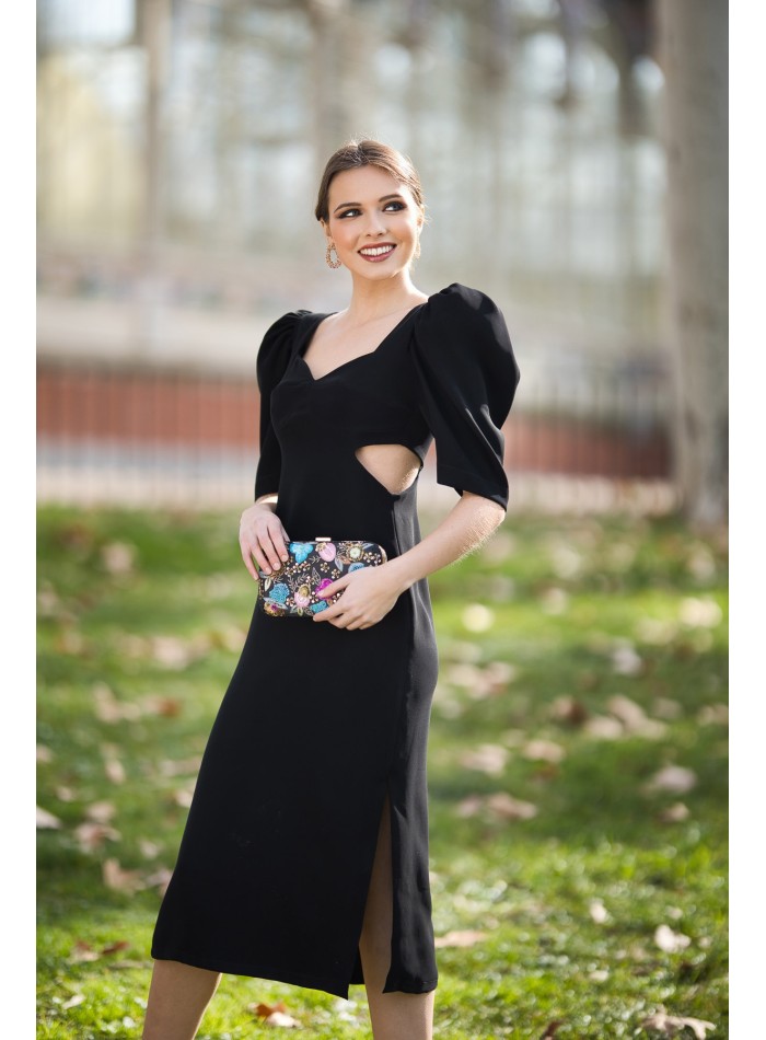 Robe de soirée midi avec nœud maxi et découpe