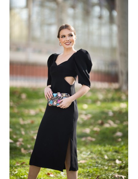 Vestido midi de fiesta con maxi lazo y cut-out