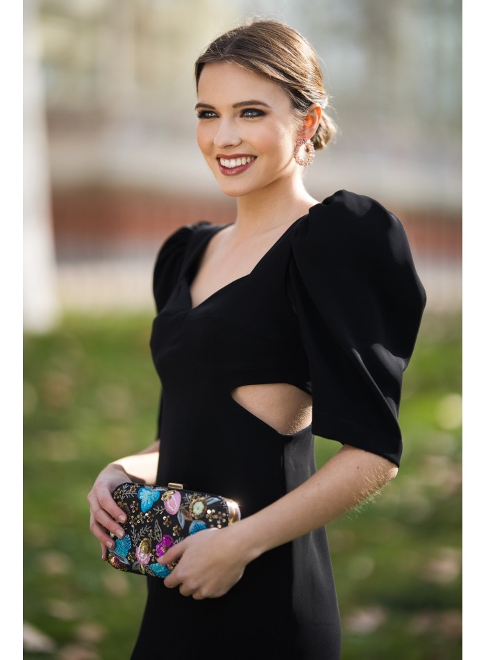 Robe de soirée midi avec nœud maxi et découpe