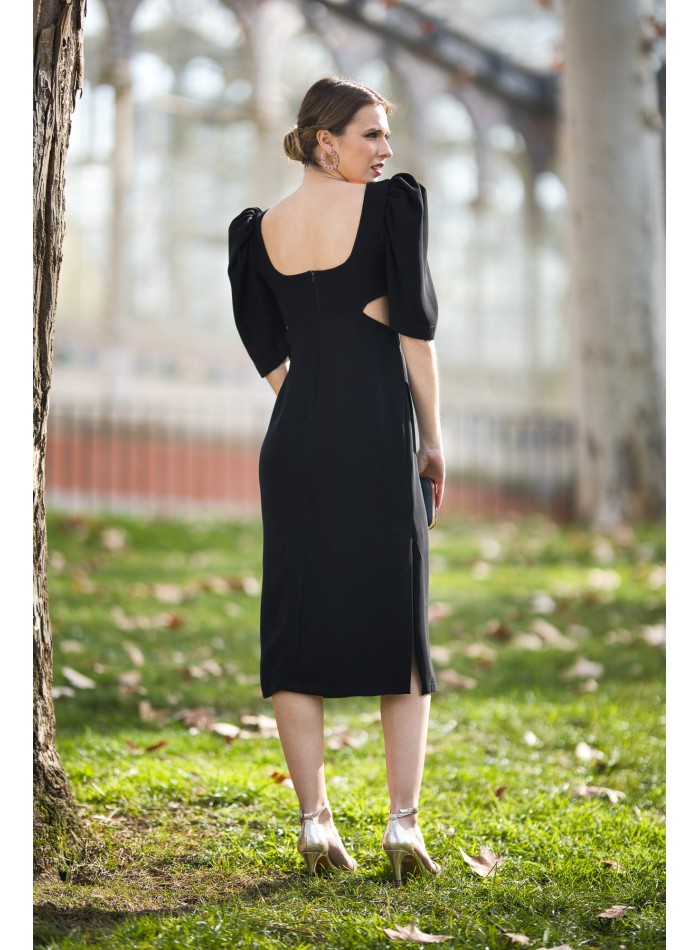 Midi party dress with maxi bow and cut-out