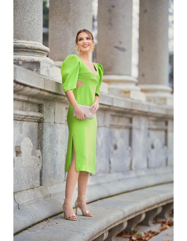 Vestido midi para invitada con maxi lazo y cut-out 2