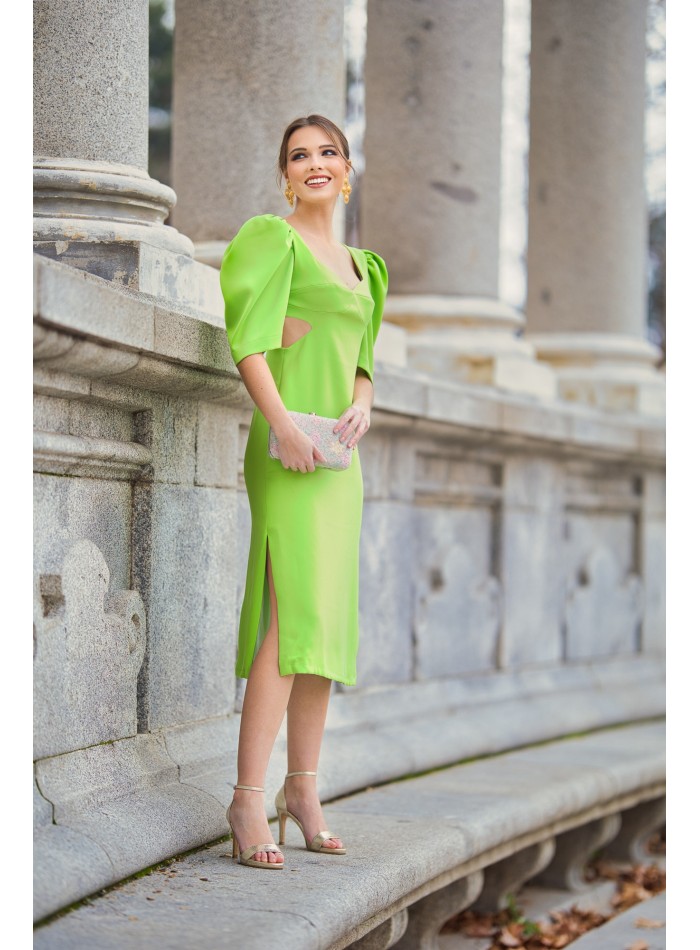 Midi dress for guest with maxi bow and cut-out