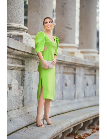 Midi dress for guest with maxi bow and cut-out