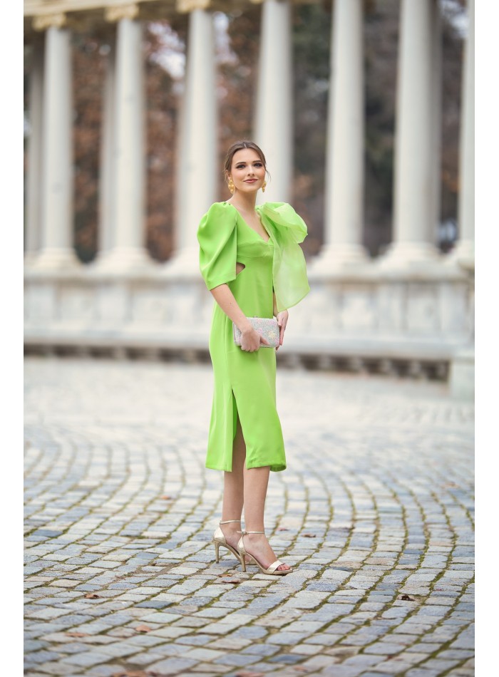 Midi dress for guest with maxi bow and cut-out
