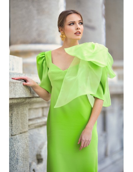 Midi dress for guest with maxi bow and cut-out