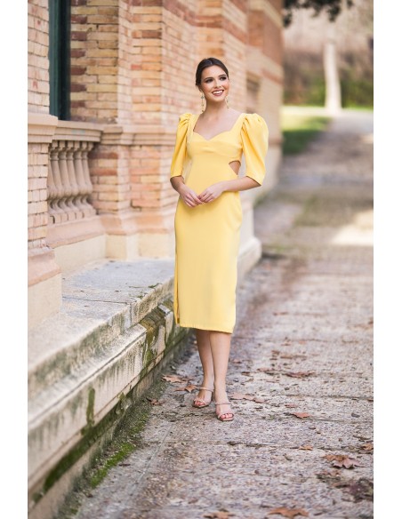 Midi dress with slit, cut-out and maxi bow