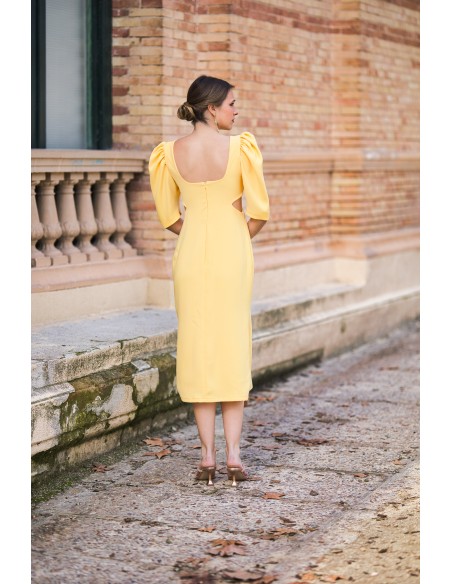 Midi dress with slit, cut-out and maxi bow