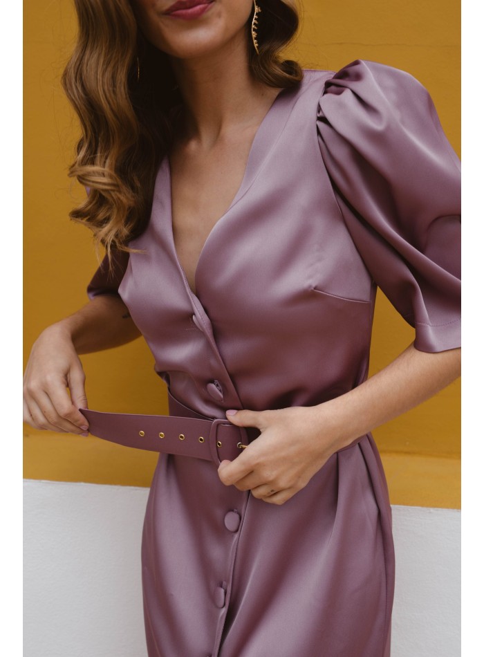 Satin midi wedding dress with belt