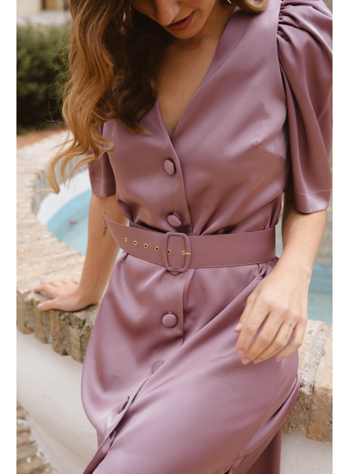 Satin midi wedding dress with belt