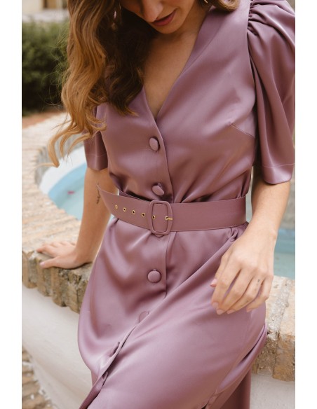 Satin midi wedding dress with belt