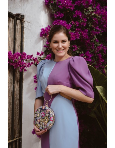 Robe midi bicolore avec découpe et dos ouvert