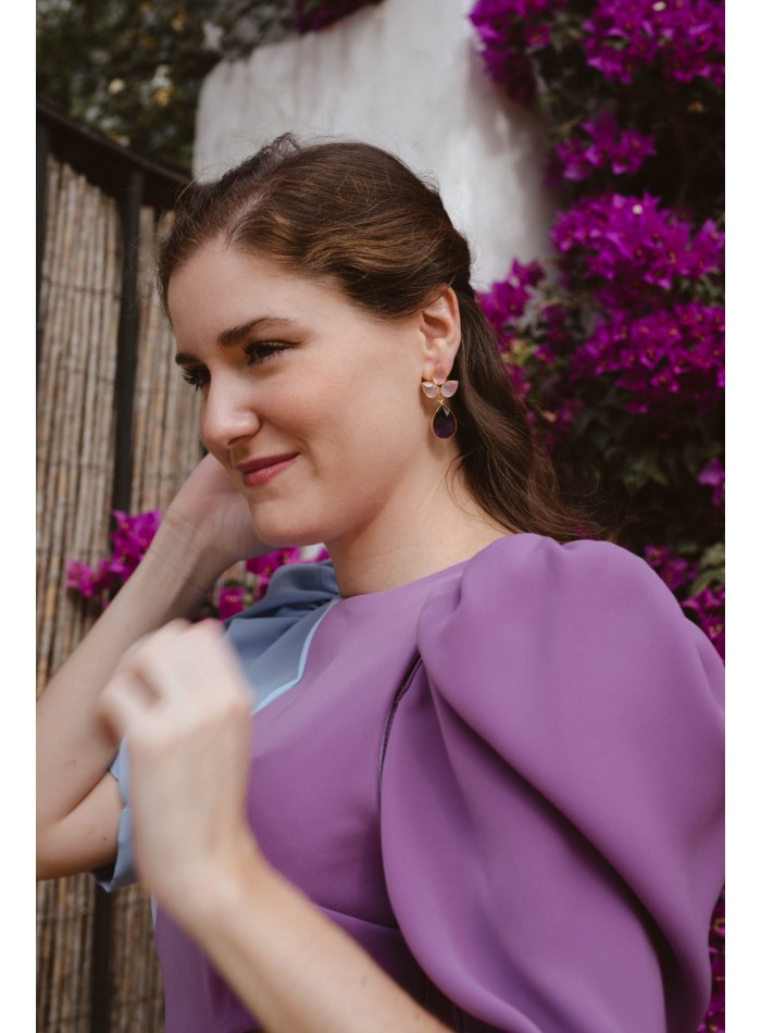 Bicolor midi dress with cut-out and open back