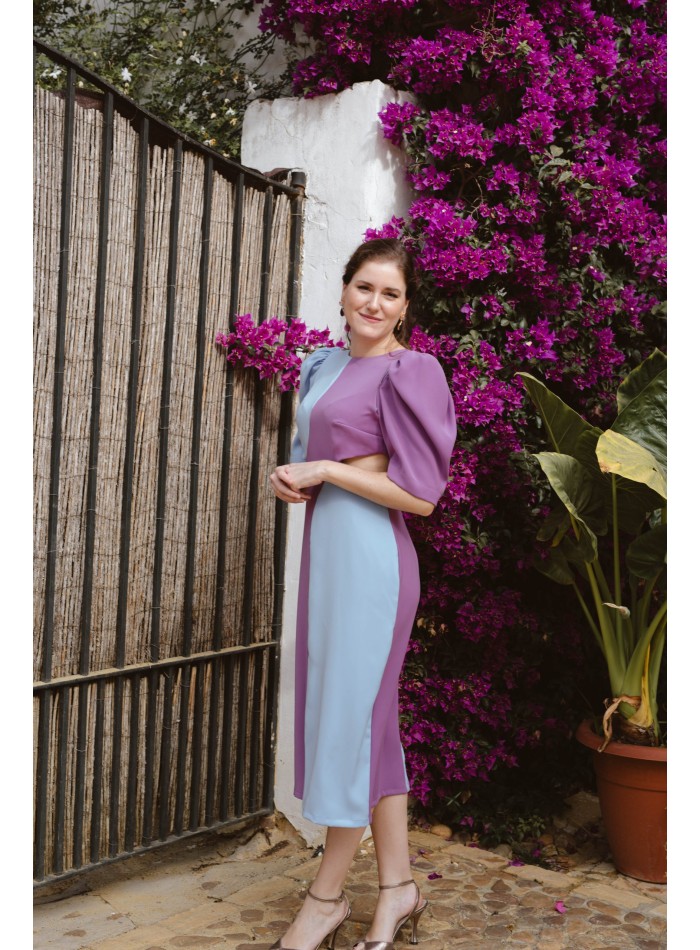 Robe midi bicolore avec découpe et dos ouvert