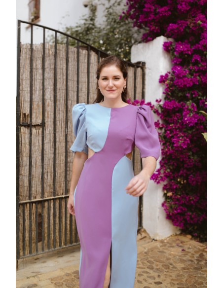 Bicolor midi dress with cut-out and open back