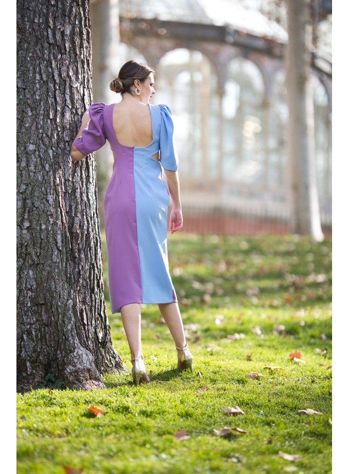 Vestido midi bicolor con cut-out y espalda...