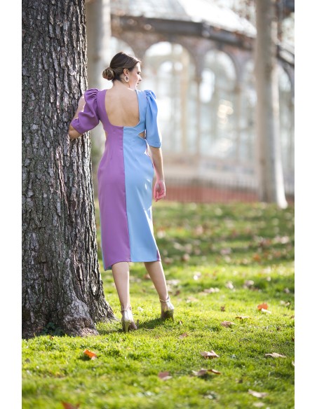 Bicolor midi dress with cut-out and open back