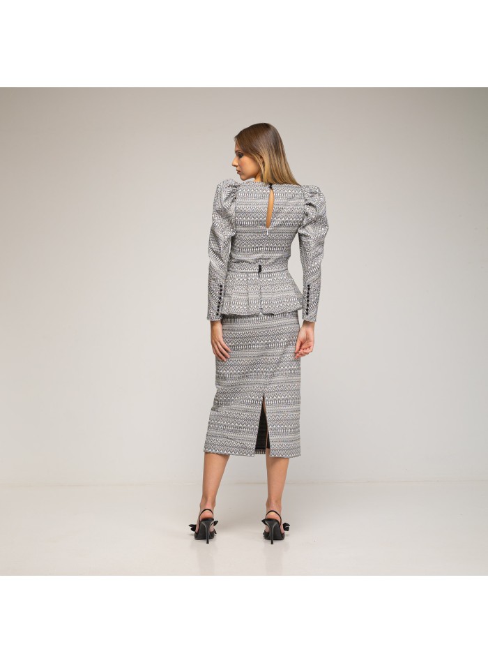 Peplum midi skirt in black and white