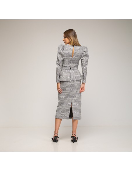 Peplum midi skirt in black and white