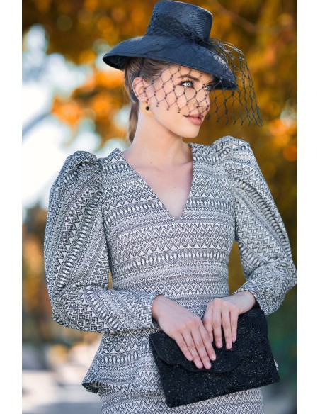 Top Guest à manches bouffantes en noir et blanc