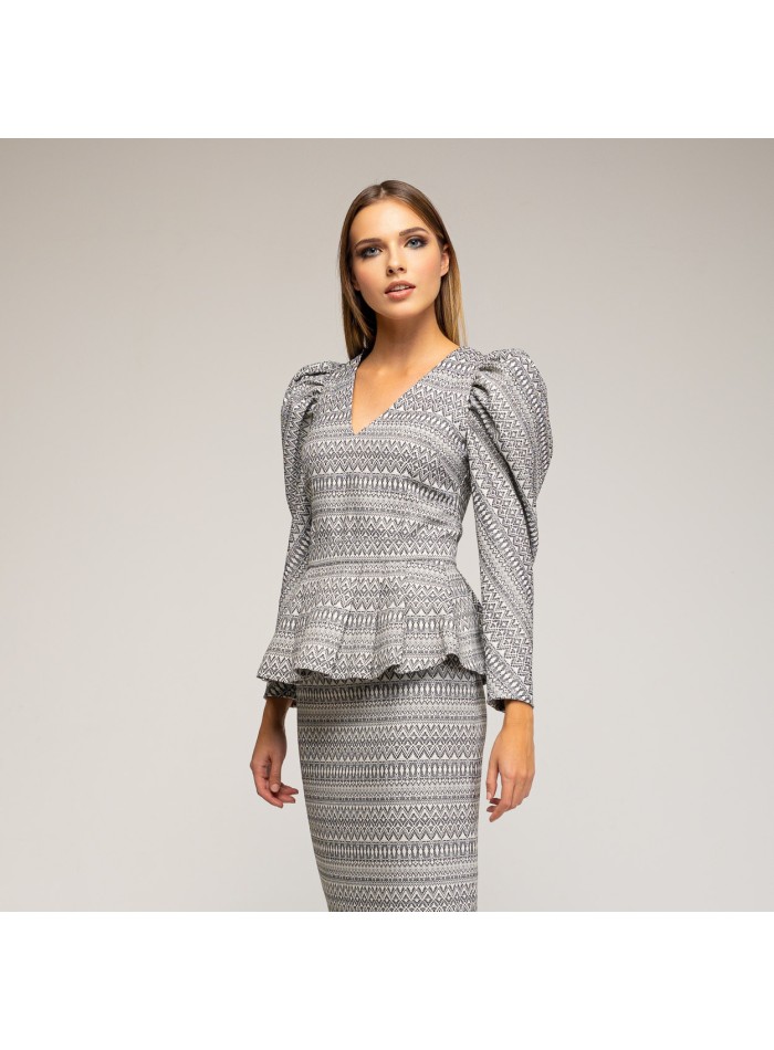 Top Guest à manches bouffantes en noir et blanc