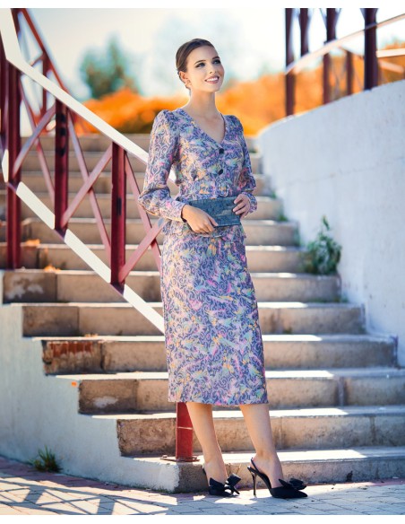 Falda lápiz con corte midi y estampado