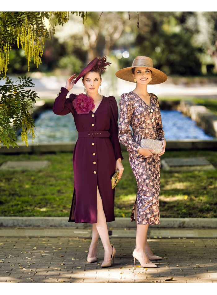 Falda midi ajustada con estampado de flores para invitada
