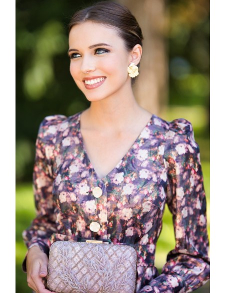 Falda midi ajustada con estampado de flores